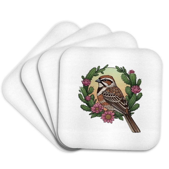 3drose, Colorado Lark Bunting Bird Surrounded by Claret Cup, Set of 4 Coasters - Soft