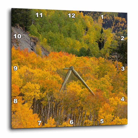 3drose, Colorado, Uncompahgre National Forest. Curved Aspen Trees in Autumn., 10x10 Wall Clock