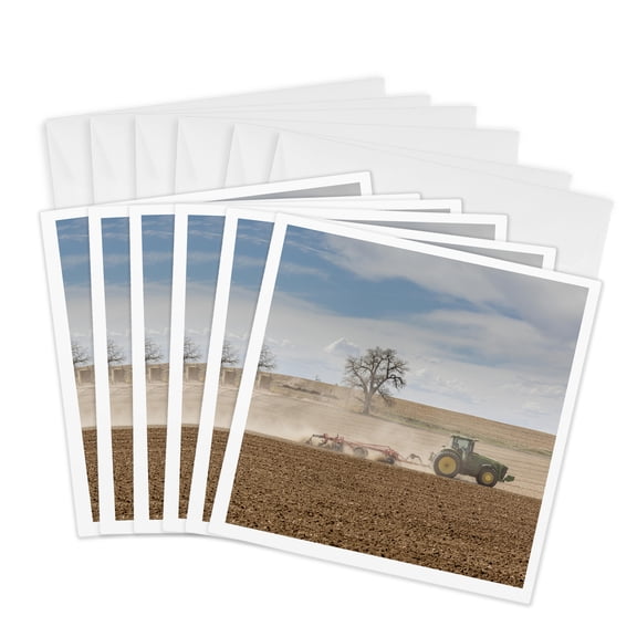 3drose, Colorado, Weld County. Tractor Tilling a Farm Field., 6 Greeting Cards with Envelopes