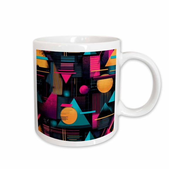 3drose, Colorful 90s Pop Art Geometric Abstract Pattern, 15oz Mug