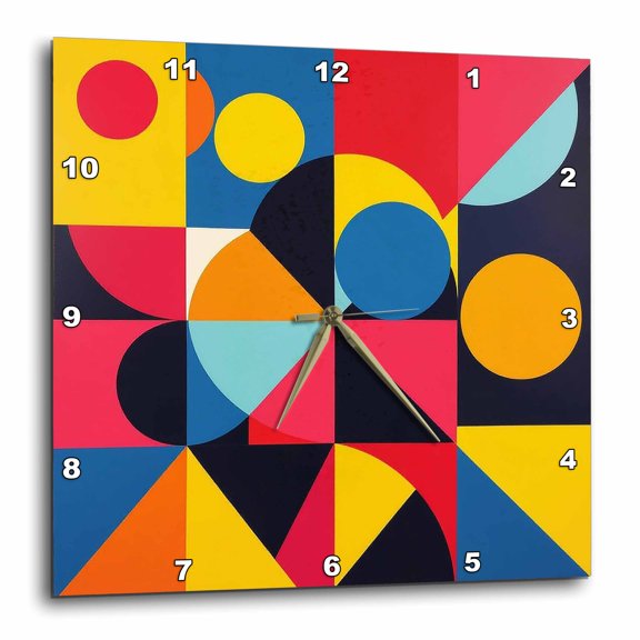 3drose, Colorful Abstract Geometric Pattern of Shapes. Artsy Gift for All, 10x10 Wall Clock