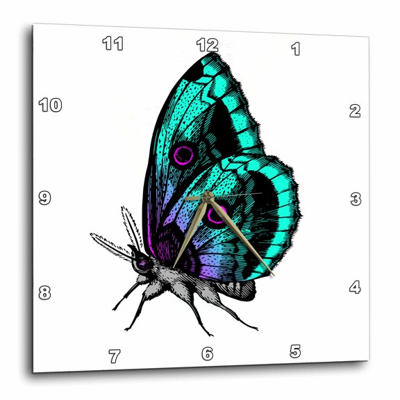 3drose, Colorful Butterfly Drawing Design Illustration Animal Nature Wildlife, 15x15 Wall Clock