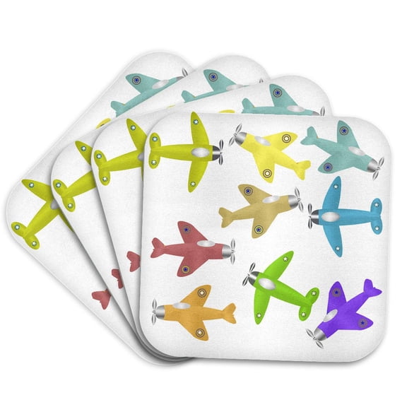 3drose, Colorful Cartoon Toy Airplanes on a Plain Background Ready for the Future Pilot., Set of 4 Coasters - Soft