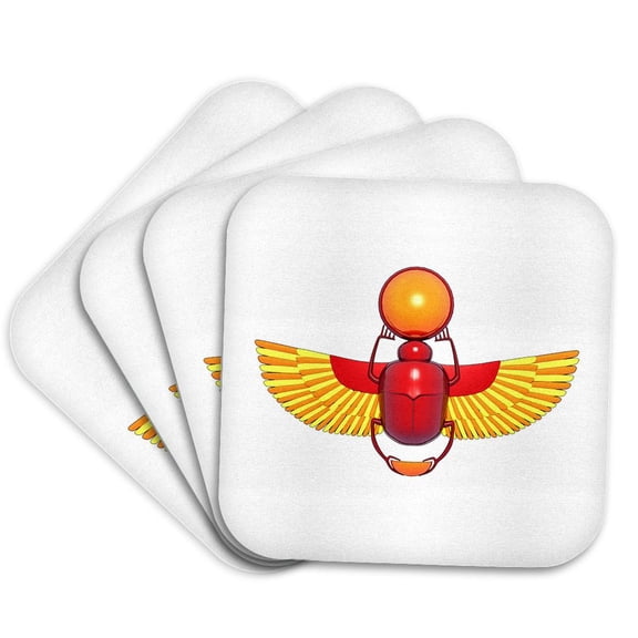 3drose, Colorful Egyptian Scarab Beetle Heiroglyph, a Good Luck Symbol., Set of 4 Coasters - Soft