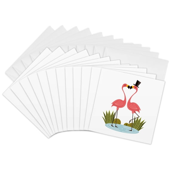 3drose, Colorful Illustration of a Couple Flamingo Standing in a Lake, 12 Greeting Cards with Envelopes