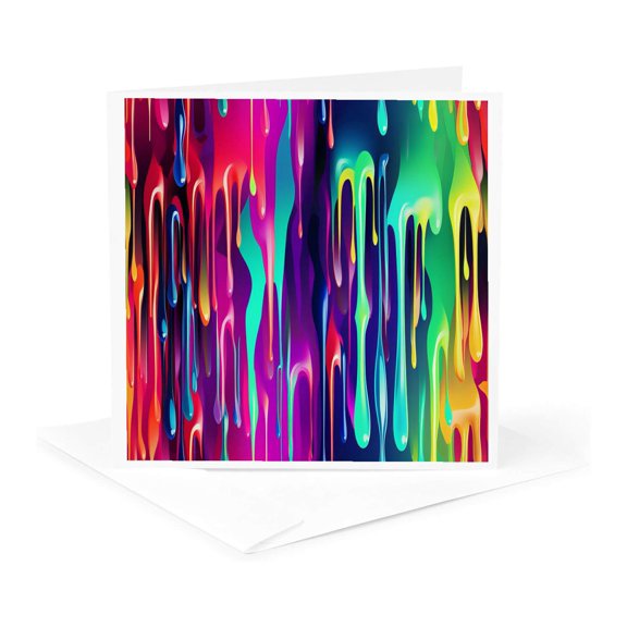 3drose, Colorful Image of Dripping Paint Patterns, 1 Greeting Card with Envelope