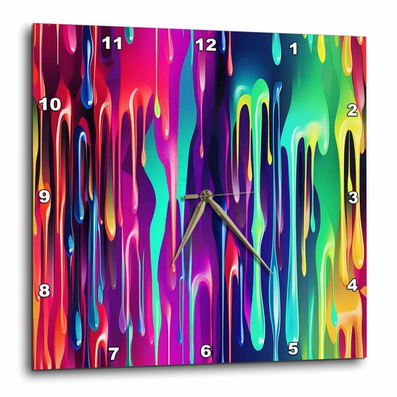 3drose, Colorful Image of Dripping Paint Patterns, 10x10 Wall Clock