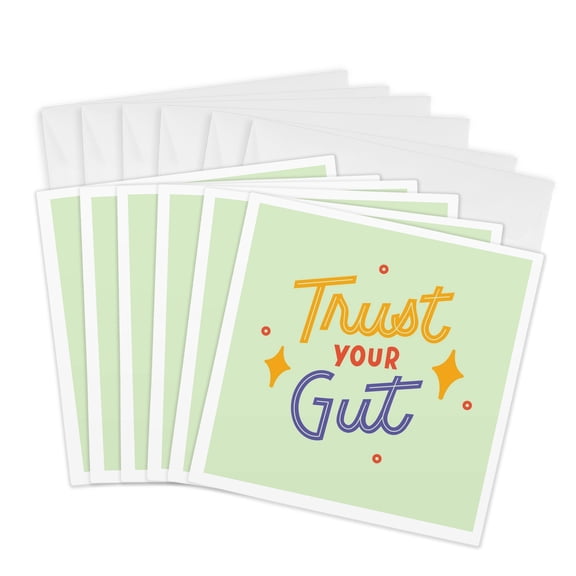 3drose, Colorful Inspirational Quotes with Text of Trust Your Gut, 6 Greeting Cards with Envelopes