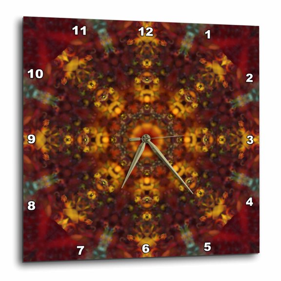 3drose, Colorful Kaleidoscope Groovy Maroon, 15x15 Wall Clock