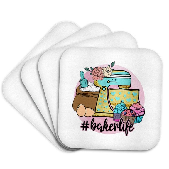 3drose, Colorful Kitchen Appliances, Eggs, Cupcakes. a Tag Baker Life Gift, Set of 4 Coasters - Soft