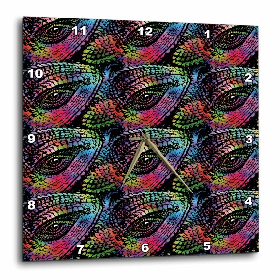 3drose, Colorful Lizard Head Pattern, 10x10 Wall Clock