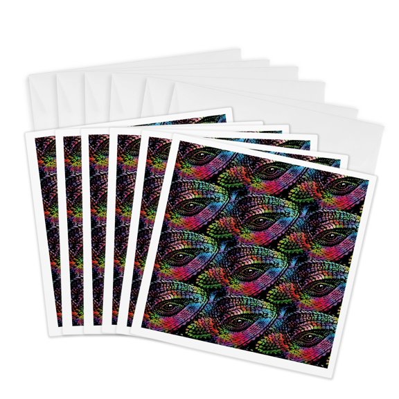 3drose, Colorful Lizard Head Pattern, 6 Greeting Cards with Envelopes