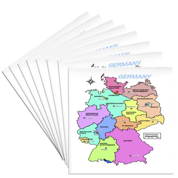 3drose, Colorful Map of Germany, Set of 8 Ceramic Tile Coasters