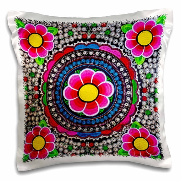 3drose, Colorful Mexican Flower Textiles, Oaxaca, Mexico., 16x16 inch Pillow Case
