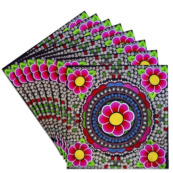 3drose, Colorful Mexican Flower Textiles, Oaxaca, Mexico., Set of 8 Ceramic Tile Coasters