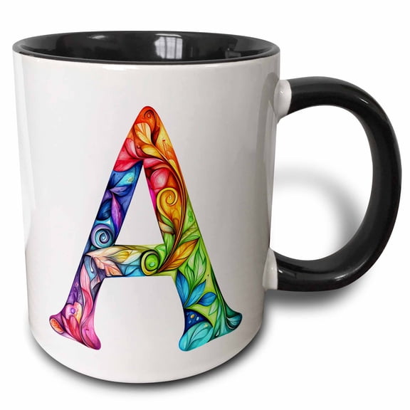 3drose, Colorful Monogram Letter A, 11oz Two-tone Black Mug