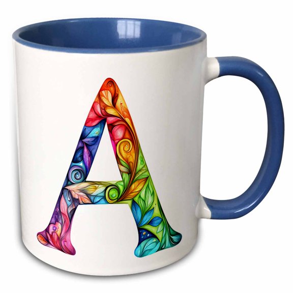 3drose, Colorful Monogram Letter A, 11oz Two-tone Blue Mug