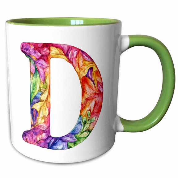 3drose, Colorful Monogram Letter D, 11oz Two-tone Green Mug
