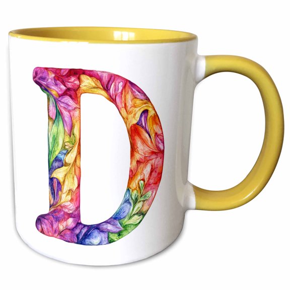 3drose, Colorful Monogram Letter D, 11oz Two-tone Yellow Mug