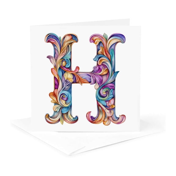 3drose, Colorful Monogram Letter H, 1 Greeting Card with Envelope