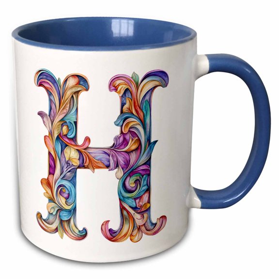 3drose, Colorful Monogram Letter H, 11oz Two-tone Blue Mug