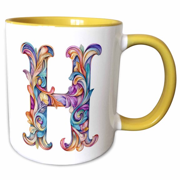 3drose, Colorful Monogram Letter H, 11oz Two-tone Yellow Mug