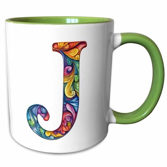 3drose, Colorful Monogram Letter J, 11oz Two-tone Green Mug