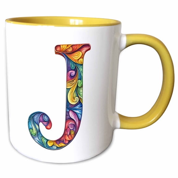 3drose, Colorful Monogram Letter J, 11oz Two-tone Yellow Mug