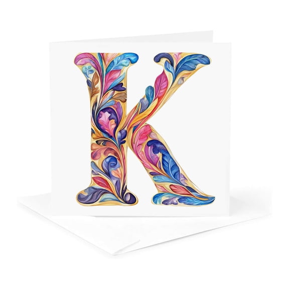3drose, Colorful Monogram Letter K, 1 Greeting Card with Envelope