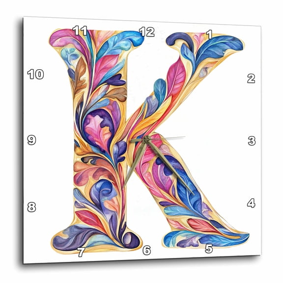3drose, Colorful Monogram Letter K, 10x10 Wall Clock