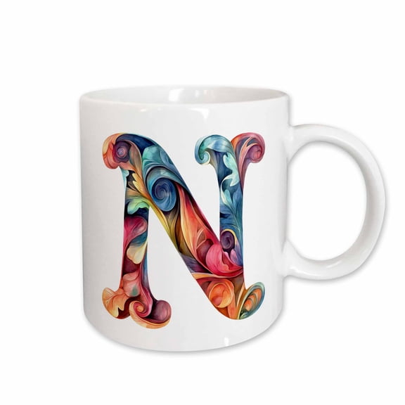 3drose, Colorful Monogram Letter N, 15oz Mug