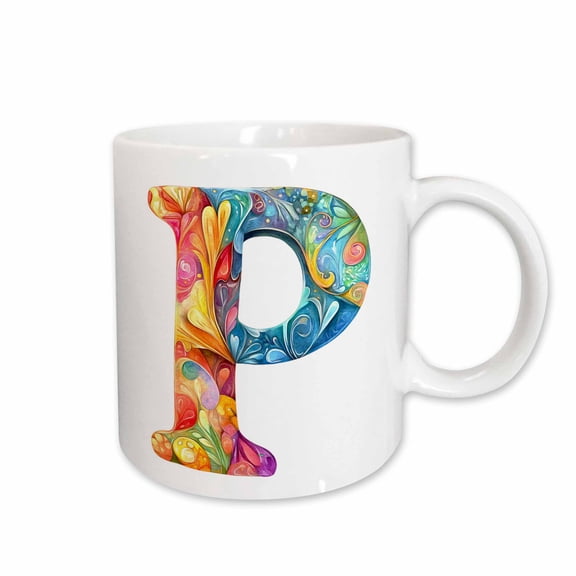 3drose, Colorful Monogram Letter P, 15oz Mug