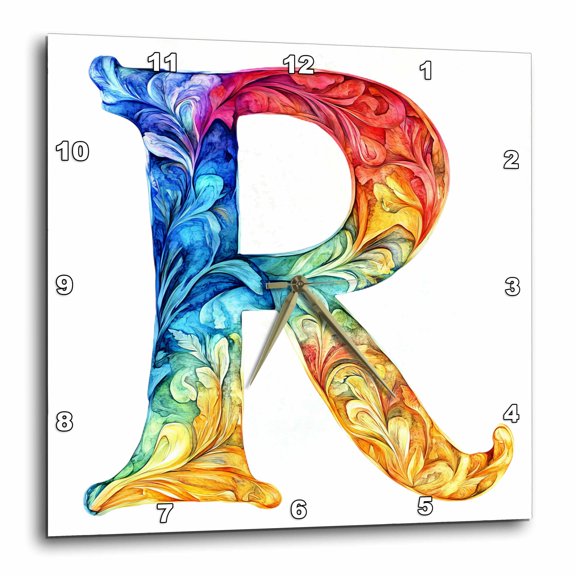 3drose, Colorful Monogram Letter R, 10x10 Wall Clock