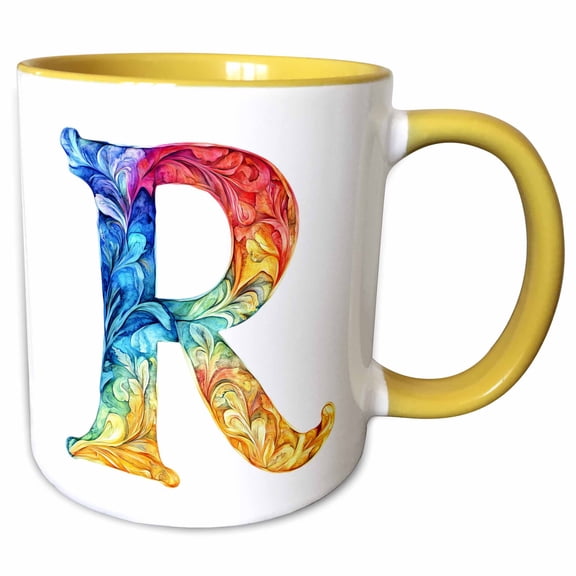 3drose, Colorful Monogram Letter R, 11oz Two-tone Yellow Mug