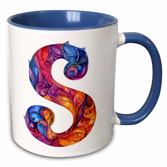 3drose, Colorful Monogram Letter S, 11oz Two-tone Blue Mug