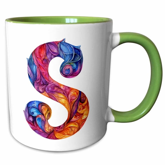 3drose, Colorful Monogram Letter S, 11oz Two-tone Green Mug