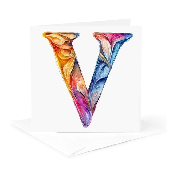 3drose, Colorful Monogram Letter V, 1 Greeting Card with Envelope