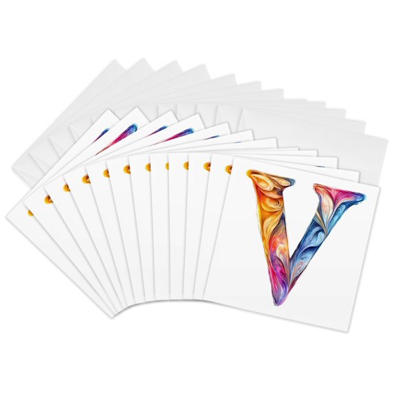 3drose, Colorful Monogram Letter V, 12 Greeting Cards with Envelopes