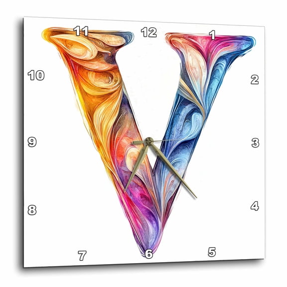 3drose, Colorful Monogram Letter V, 15x15 Wall Clock