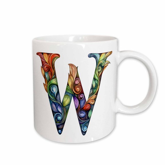 3drose, Colorful Monogram Letter W, 11oz Mug