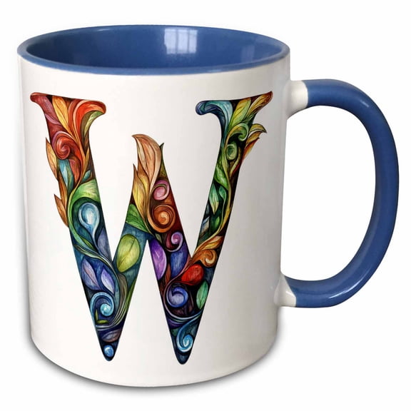3drose, Colorful Monogram Letter W, 11oz Two-tone Blue Mug