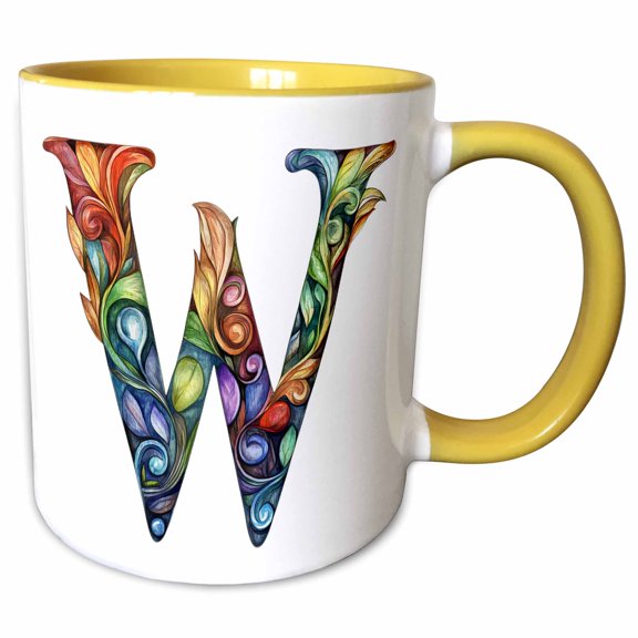 3drose, Colorful Monogram Letter W, 11oz Two-tone Yellow Mug
