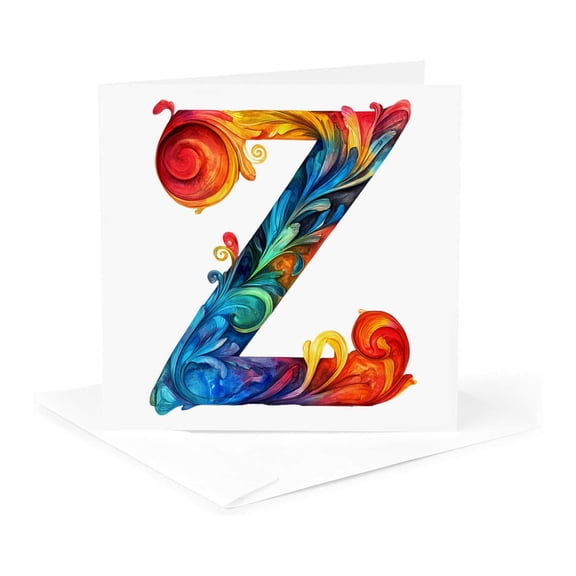 3drose, Colorful Monogram Letter Z, 1 Greeting Card with Envelope