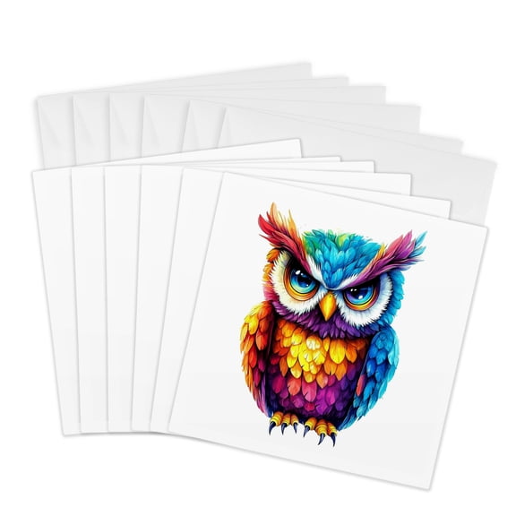 3drose, Colorful Owl Illustration, 6 Greeting Cards with Envelopes