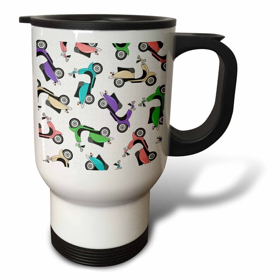 3drose, Colorful Retro Scooter Print - White, 14oz Stainless Steel Travel Mug