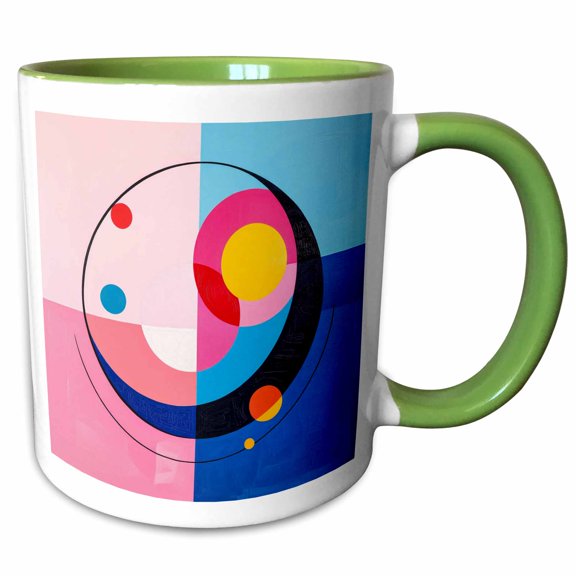 3drose, Colorful Round Abstract Geometrical Shapes. Elegant Cool Artsy Gift, 11oz Two-tone Green Mug