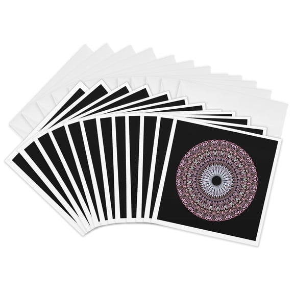 3drose, Colorful Round Geometrical Floral Ornament Pattern Mandala, 12 Greeting Cards with Envelopes
