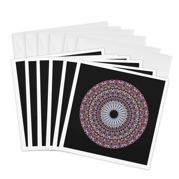 3drose, Colorful Round Geometrical Floral Ornament Pattern Mandala, 6 Greeting Cards with Envelopes