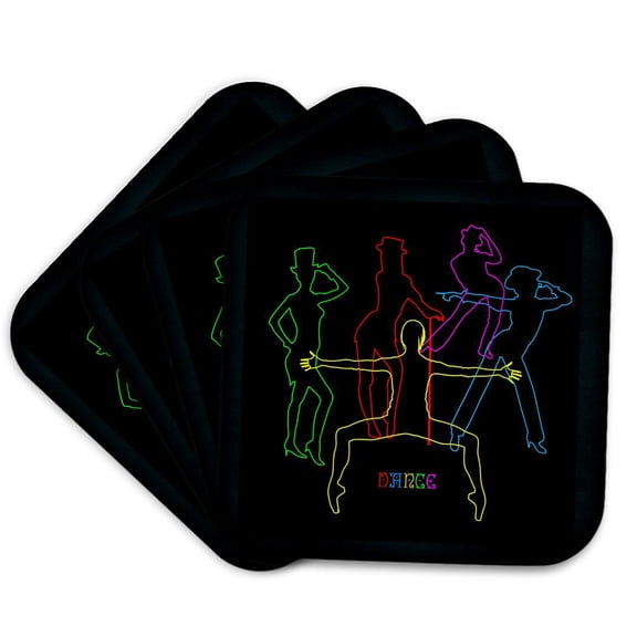 3drose, Colorful Silhouettes of Female Jazz Dancers on Black. Positive Decor, Set of 4 Coasters - Soft