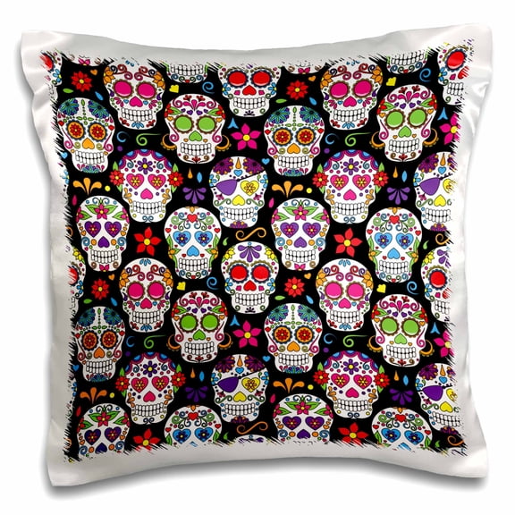 3drose, Colorful Sugar Skulls Pattern, 16x16 inch Pillow Case